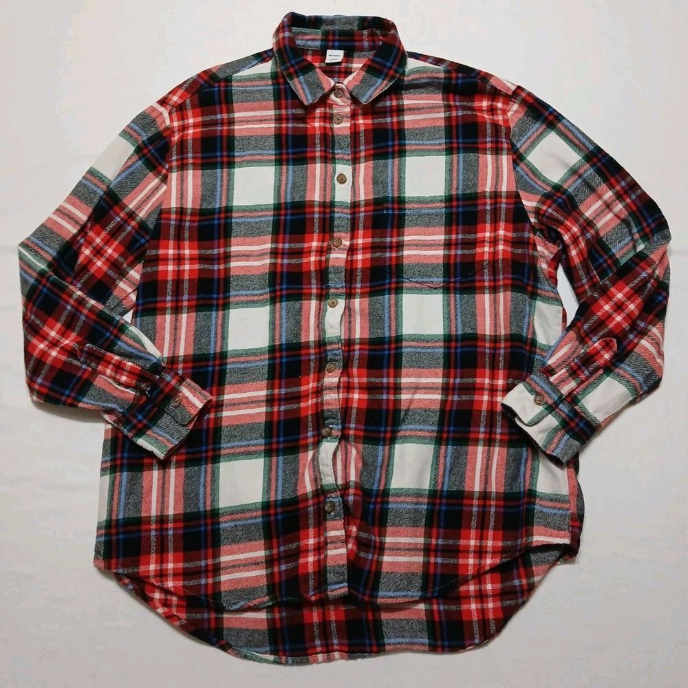 Old Navy Women's Red / Multicolor Plaid Cotton Long Sleeve Flannel Size Small - Picture 1 of 6